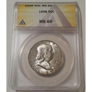 1958 Franklin Half Dollar MS66 ANACS Toning